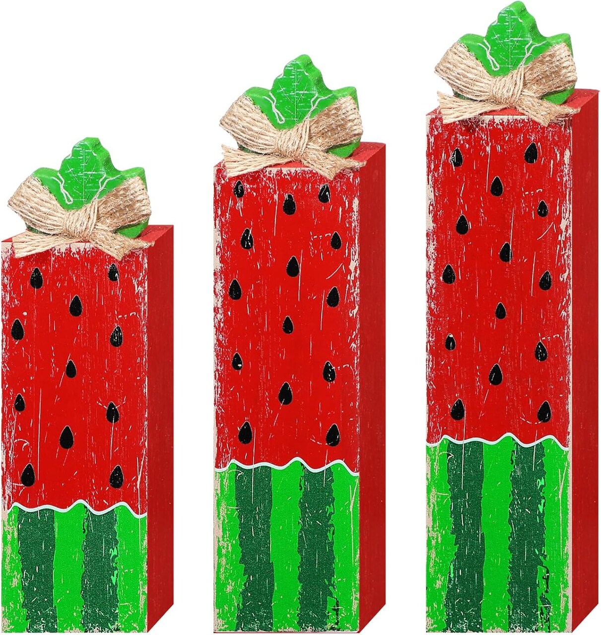 3 Pcs Watermelon Table Decor Watermelon Tiered Tray Decor Wood Summer Block Sign Rustic Farmhouse Wooden Tabletop Centerpieces for Summer Decorations Home Shelf Kitchen Office Desk Party